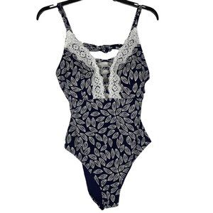 Mooncore One Piece Swim Suit With Lace Detail Navy White Size XL 16-18